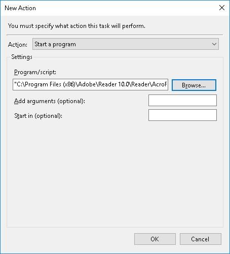 Set an action in Task Scheduler