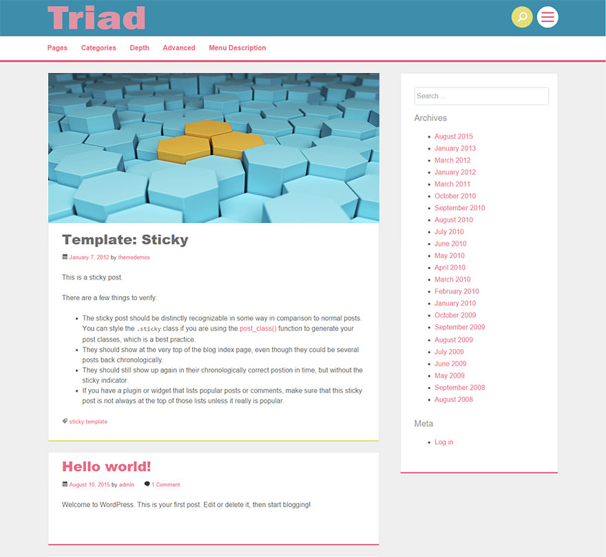 Triad is a blogging-focused theme