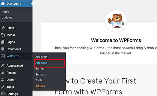 Adding a new contact form in WordPress