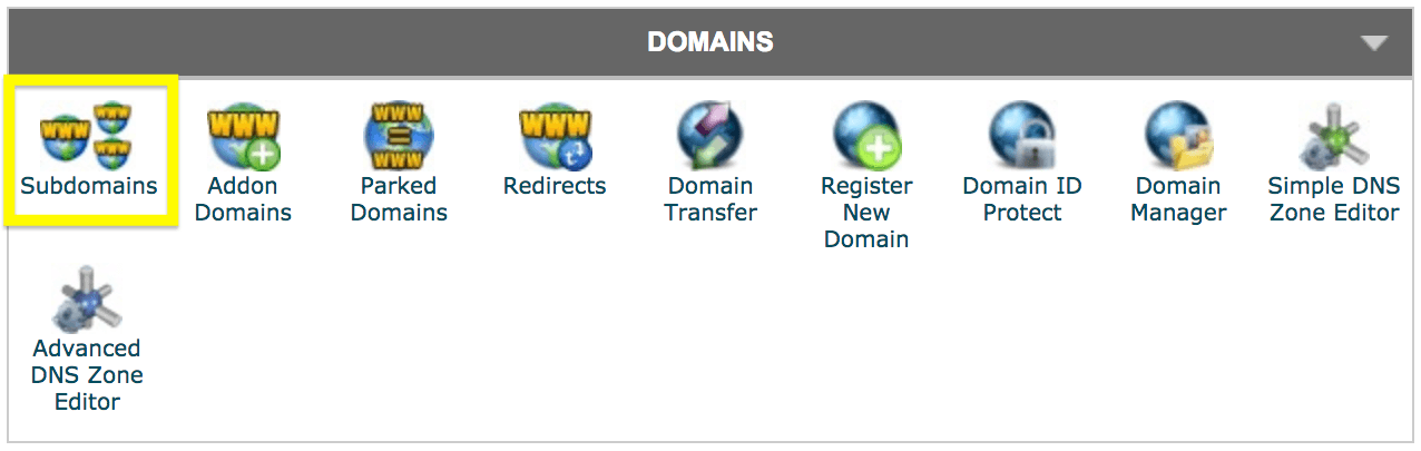 The Domains section in cPanel.