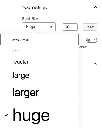 Custom font sizes in Gutenberg