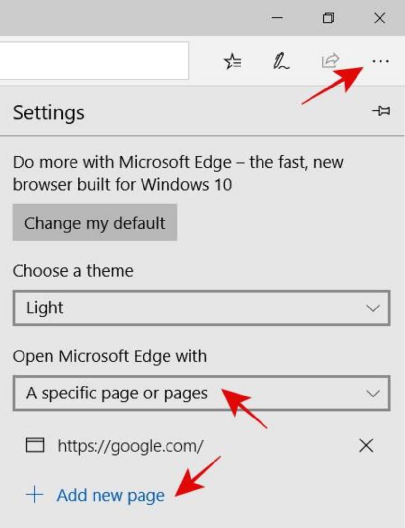 Set multiple start pages in MS Edge
