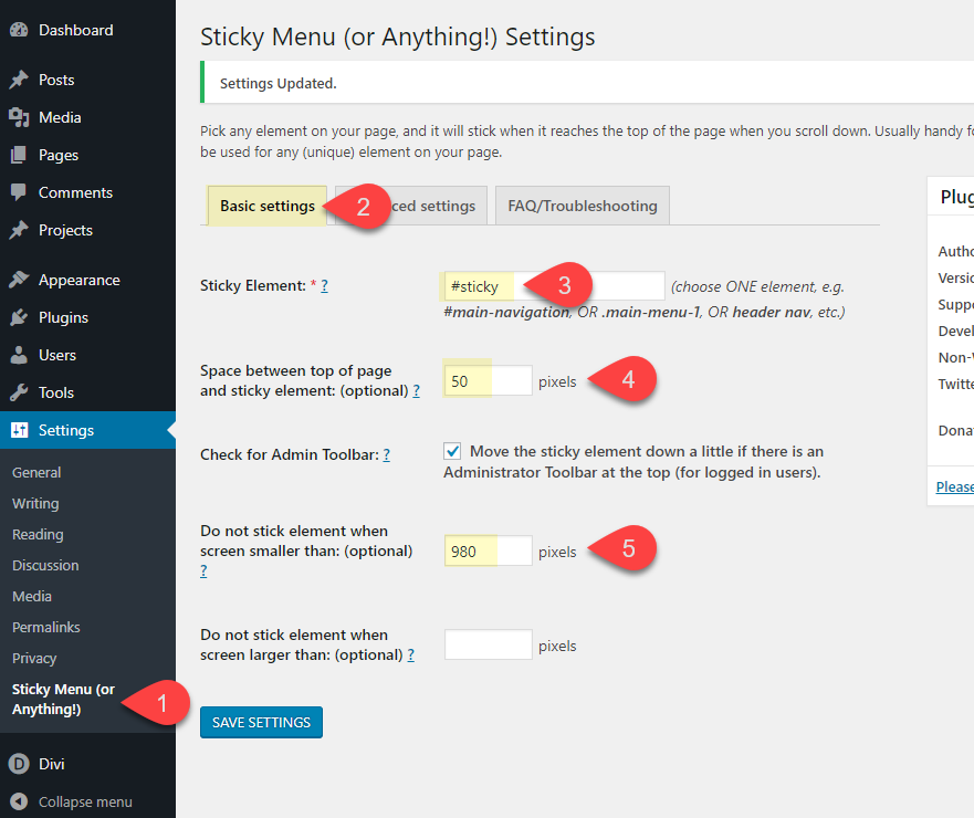 divi page element sticky