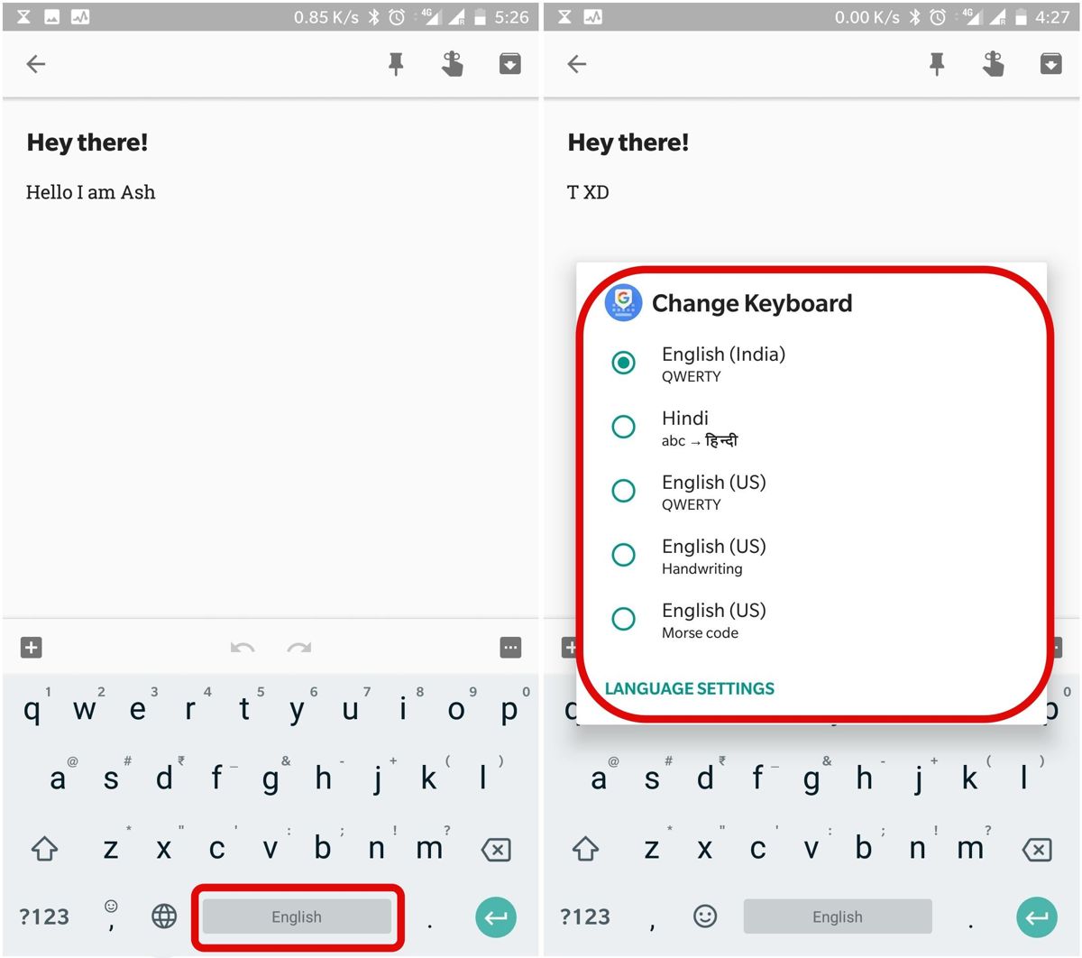 Switch between languages in Gboard