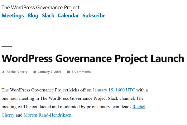 WordPress Governance Project Landing Page