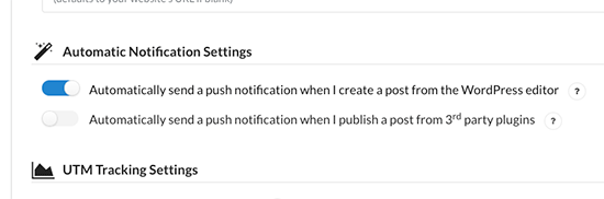 Automatic notification settings