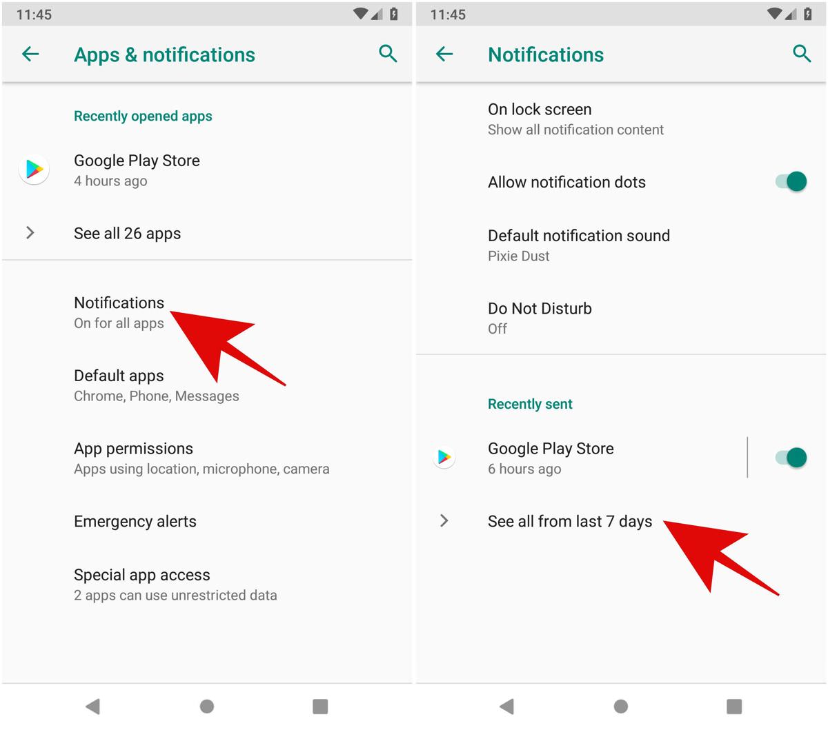 Check and control notifications in Android 9