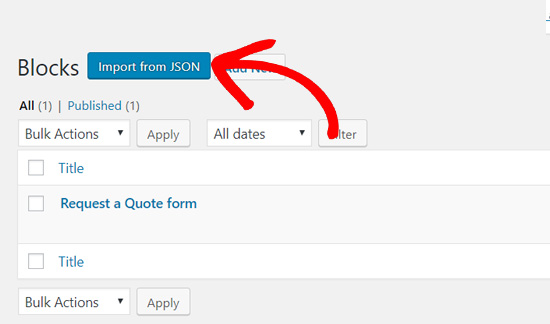 Click Import from JSON in Gutenberg
