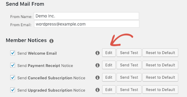 Editing email notifications in MemberPress