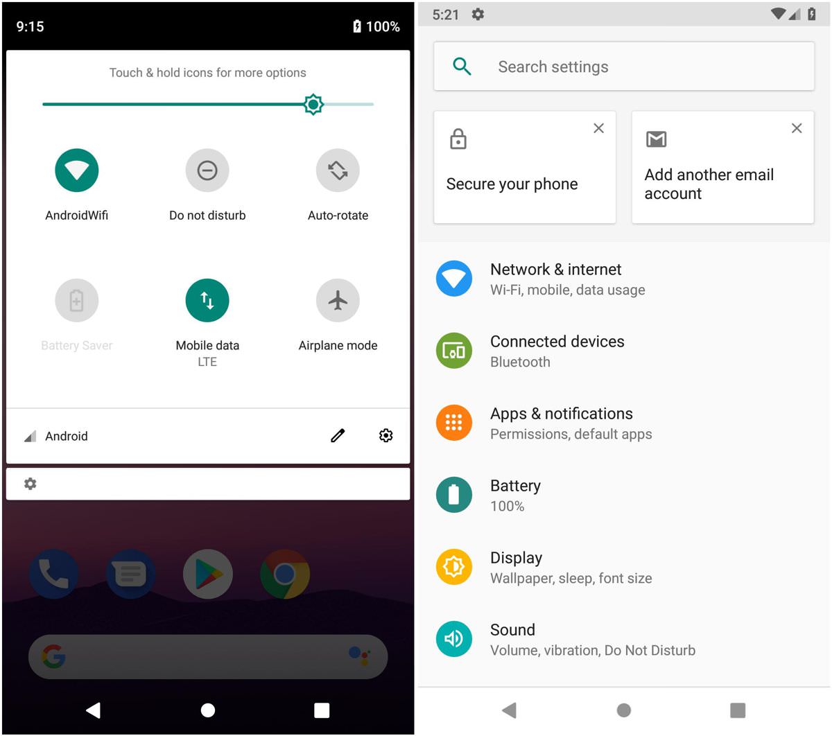 Improved material design in Android Pie
