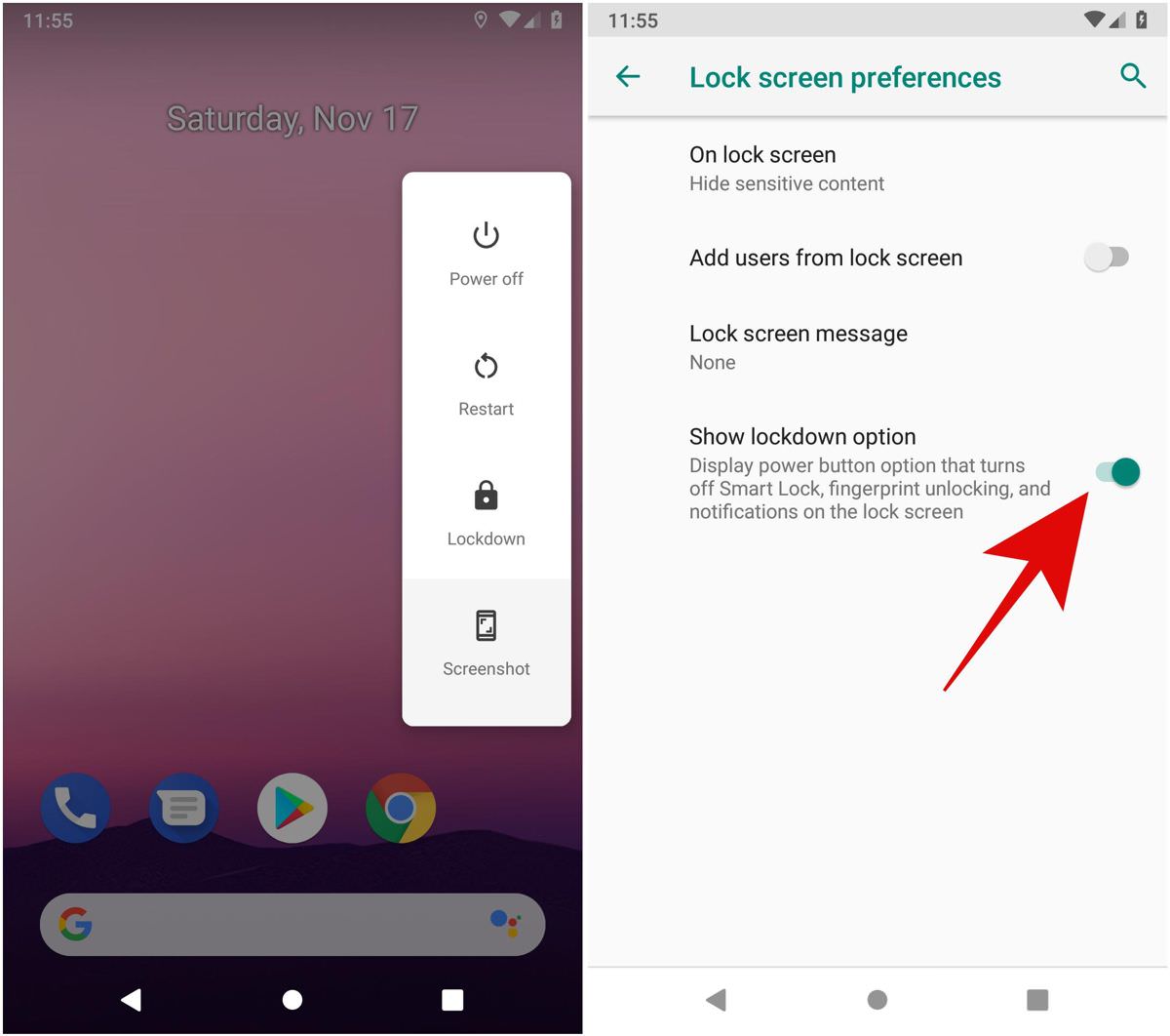 Lock screen Lockdown in Android Pie