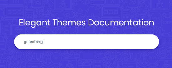 Search 'Gutenberg' keyword in theme site's documentation