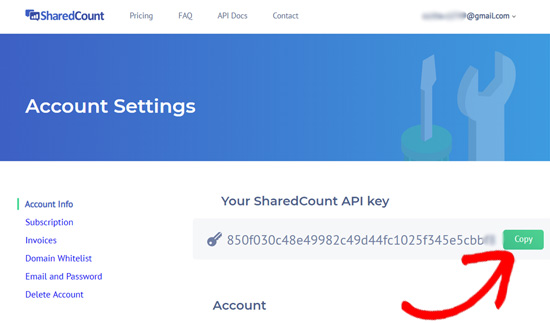 SharedCounts.com API key