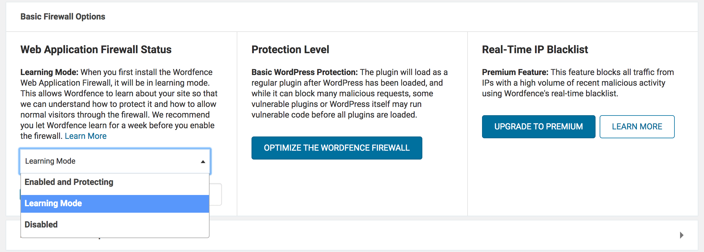 Wordfence's firewall settings.