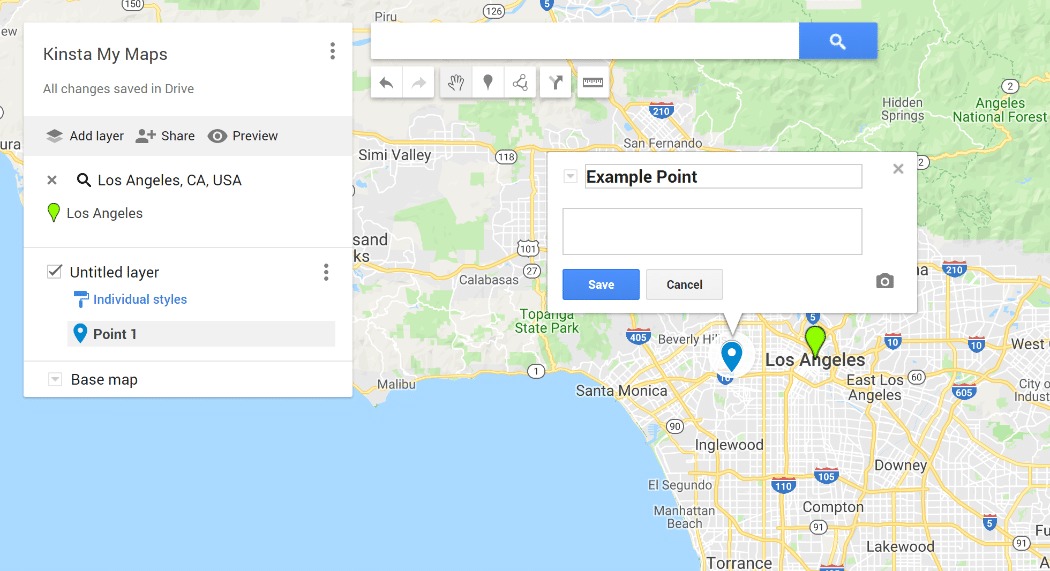 The Google My Maps interface