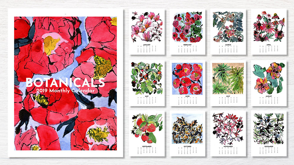 Watercolor Botanical 2019 Calendar