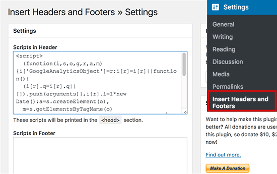 Adding Google Analytics tracking code using Insert Headers and Footers plugin