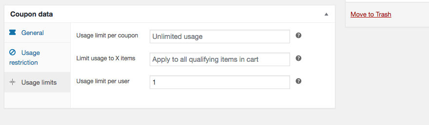 Adding usage limits to a new coupon.