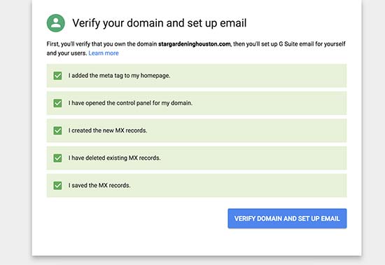 Verify domain setup