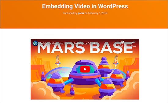 Video embedded in a WordPress blog post