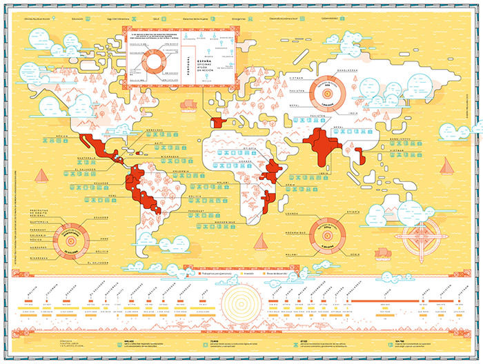 sun-themed annual report world map