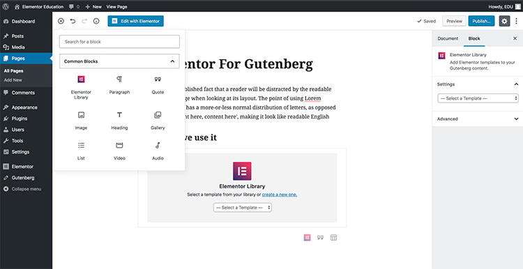 Elementor Blocks for Gutenberg