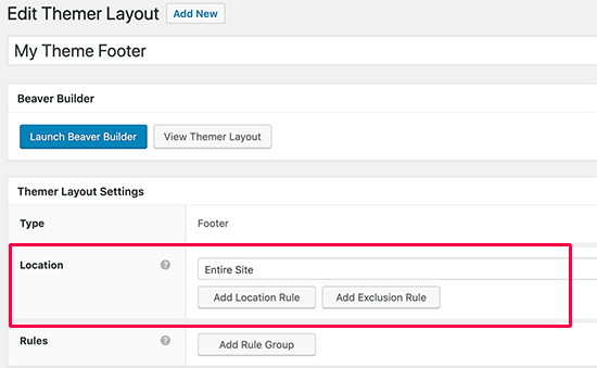 Footer layout settings