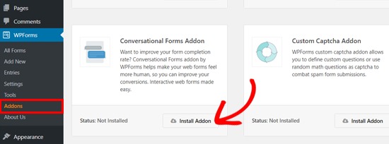 Install Conversational Forms addon by WPForms