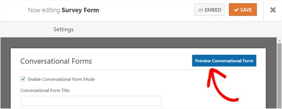 Preview button for Conversational Forms WordPress