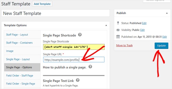 Add Staff Member Single Page URL to your Template Options