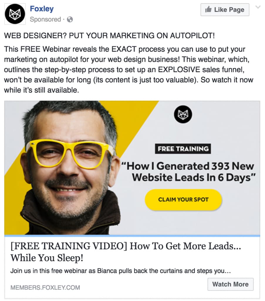 B2B training video Facebook ad