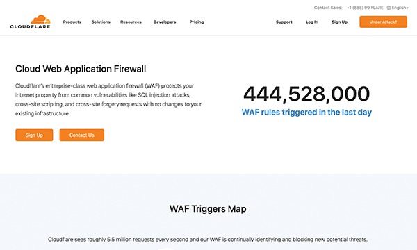 Cloudflare WAF service landing page