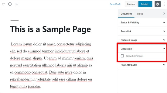 Comment Options in WordPress Pages