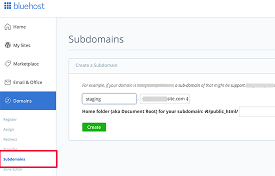 Create subdomain for your staging site