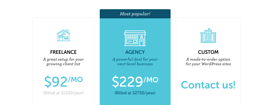 Flywheel's multiple site plans pricing table.