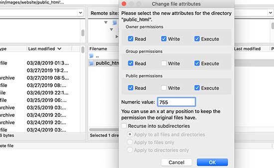 Changing file permissions via FTP