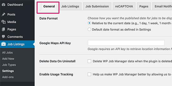 General settings for WP Job Manager