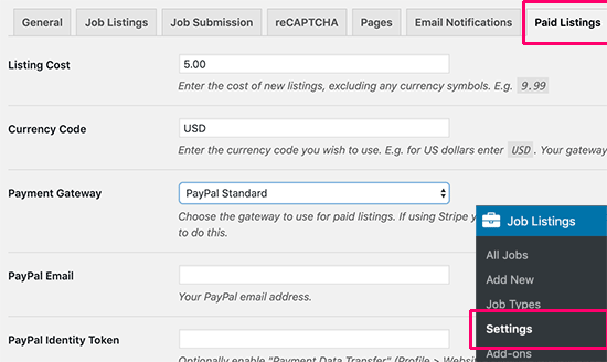 payment settings