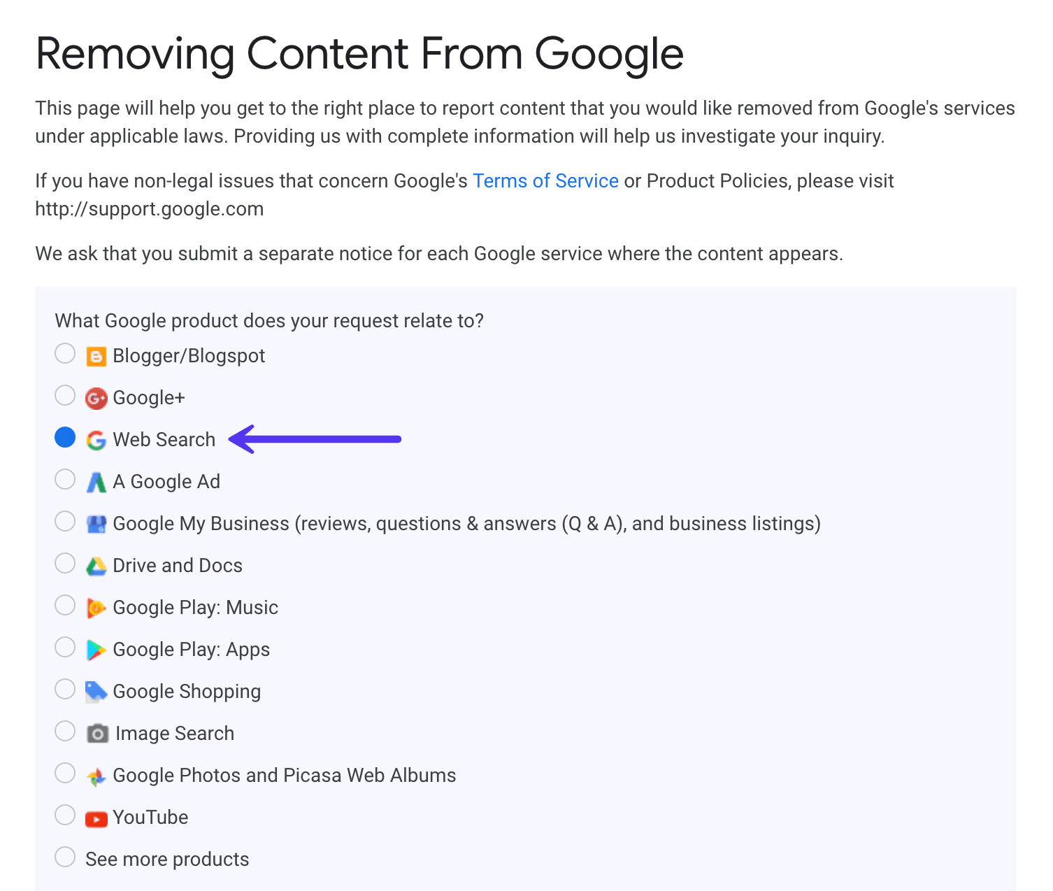 Remove content from Google search
