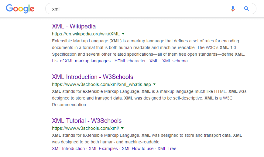 A Google search about XML.