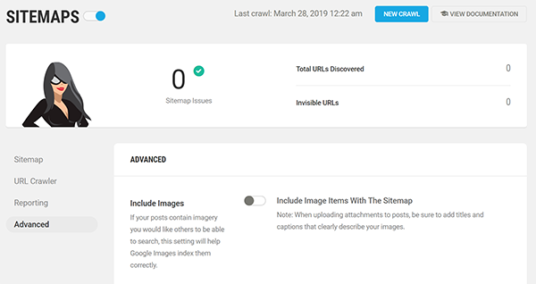 Screenshot SmartCrawl advanced settings, activate include images