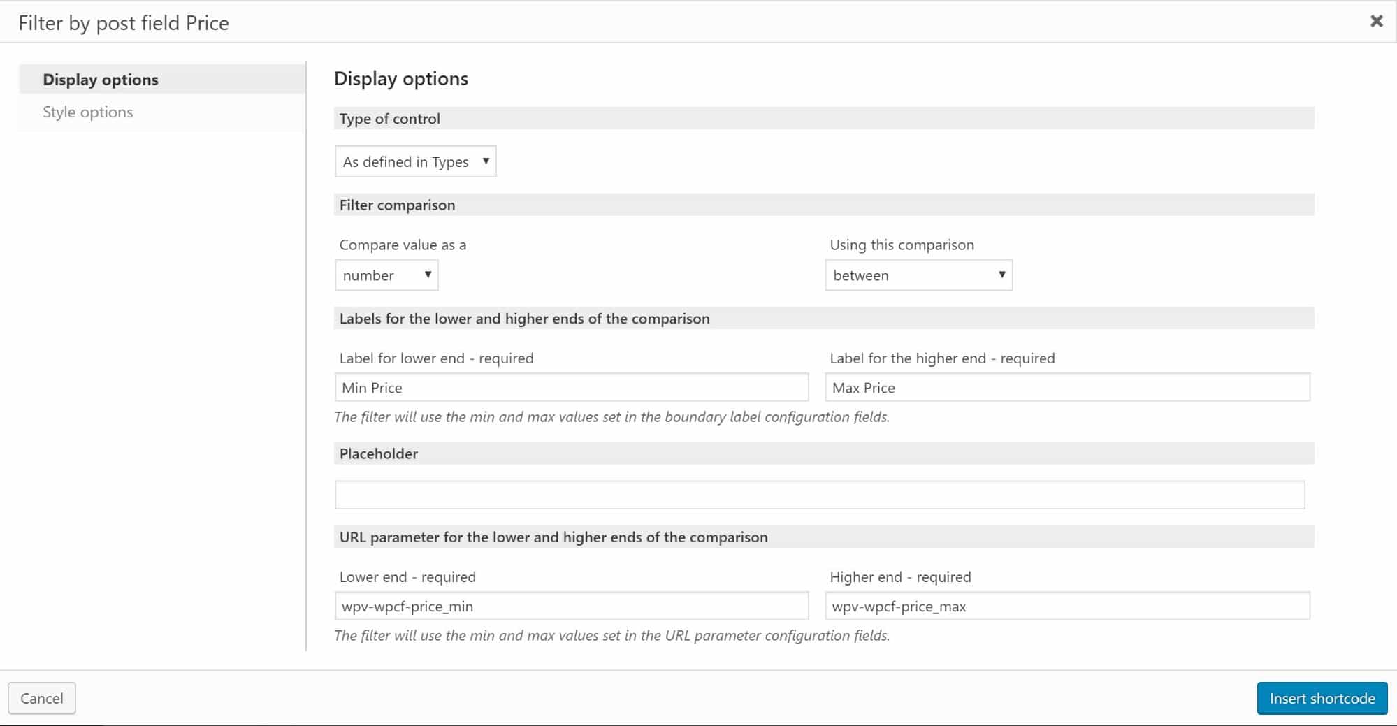 Display options for your front-end form