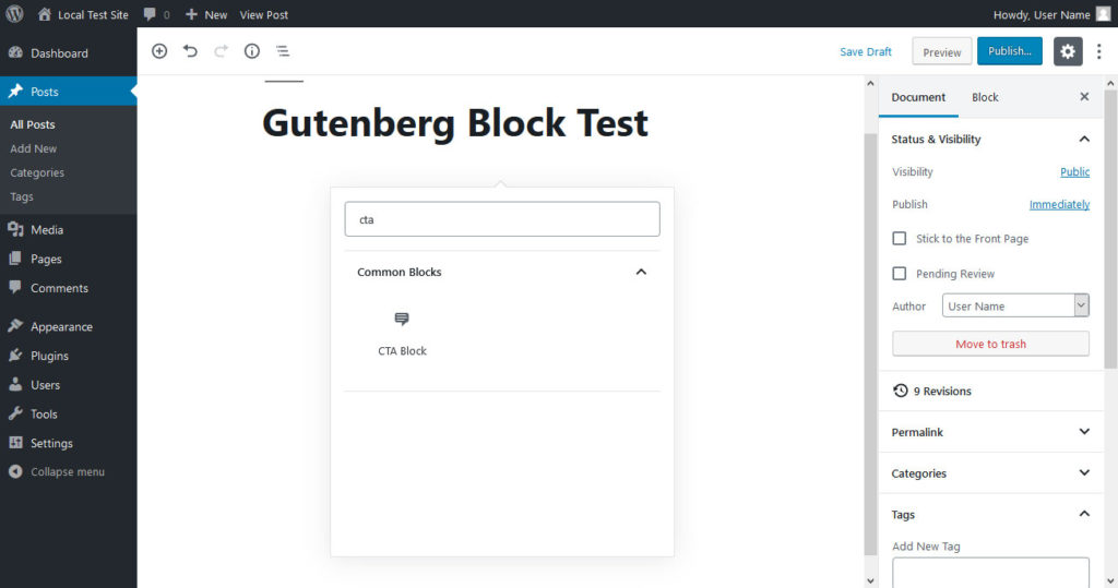 create gutenberg block and choose in editor