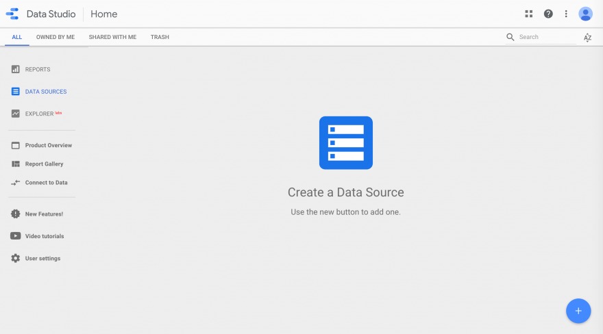 Adding a new data source in Google Data Studio.