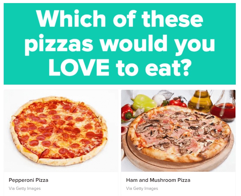 A Buzzfeed quiz about pizza.