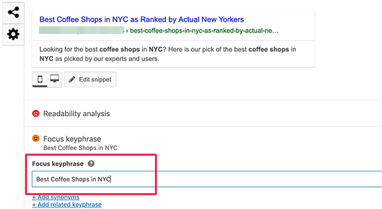Setting focus keyword in Yoast SEO