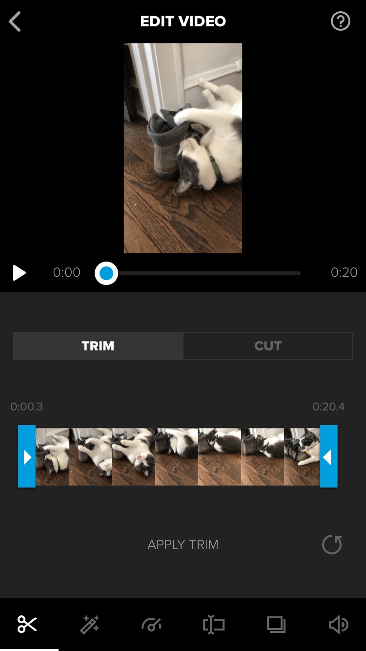 The trim feature in the Splice Video Editor.