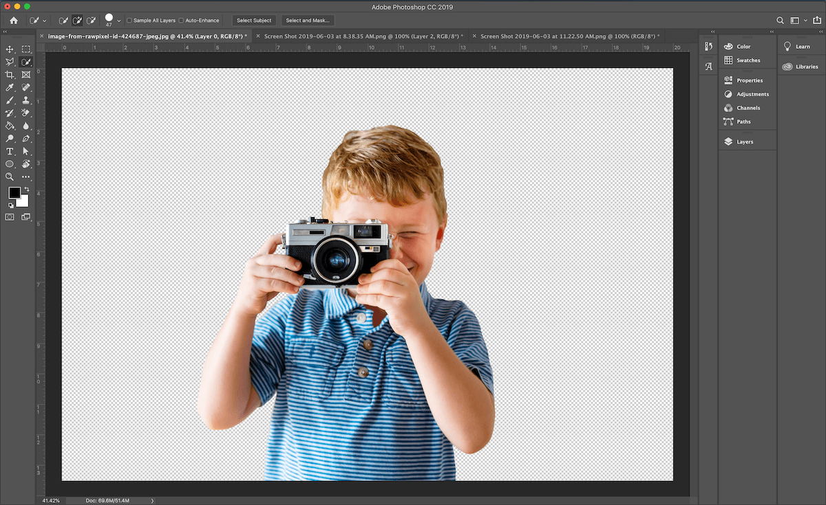 Remove the white background from an image with the quick selection tool