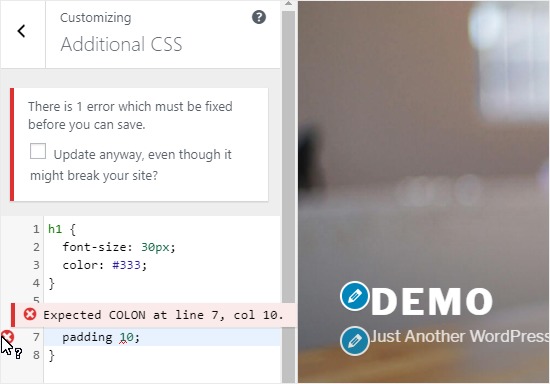 Add Custom CSS code to Additional CSS pane;