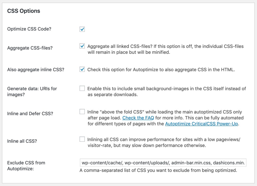 The inline CSS settings in Autoptimize.